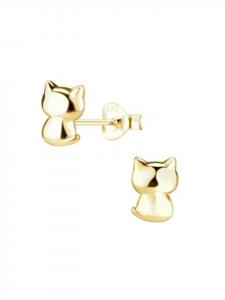 3D-серьги в виде кошки, серьги-гвоздики из золота, комплект из 2 штук Alexander York, золотой