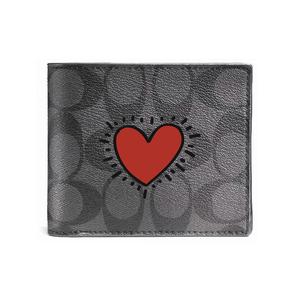 COACH Кожаный кошелек 3 в 1 для мужчин черный, Red Heart