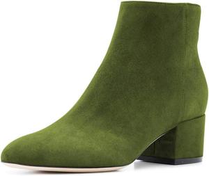 Женские удобные ботильоны FSJ с низким толстым каблуком, круглым носком и боковой молнией, размер 4-15 US, Green Suede
