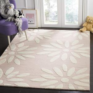 Ковер SAFAVIEH, 92 x 153 см, Kids Collection, Pink & Ivory, ручной работы из шерсти Daisy, идеален для помещений с высокой проходимостью: прихожая, гостиная, спальня (SFK914P)