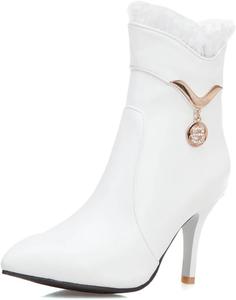 Женские модные ботильоны с заостренным носком, на высоком каблуке-стилете, с молнией, зимние элегантные короткие ботинки JOEUSTY, White