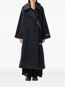 Шерстяное пальто со шнуровкой GANNI, черный