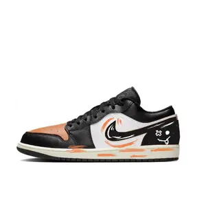 Jordan Air 1 устойчивые к истиранию низкие баскетбольные кроссовки Unisex Black Orange