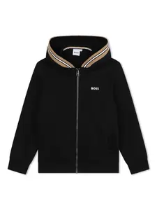 Худи на молнии с полосками BOSS Kidswear, черный