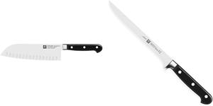 Нож Сантоку Zwilling Professional S, длина лезвия: 18 см, черный, и филейный нож Professional S, длина лезвия: 18 см, узкое лезвие, пластиковая рукоятка с заклепками, черный