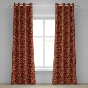 Штора на люверсах ABAKUHAUS Красная мандала, этнический цветочный дизайн с рождественскими и новогодними орнаментами, декоративная, двухпанельная, 280 см x 225 см, цвет земляно-желтый