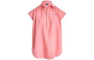 Поло пони блузка с короткими рукавами из льна Polo Ralph Lauren, розовый