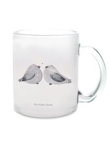 Стеклянная кружка с изображением горлиц и любовного мотива, без преувеличения, прозрачная. Mr. & Mrs. Panda