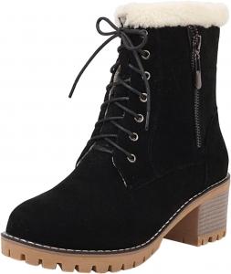 Женские зимние сапоги SACFOF с шнуровкой, мехом и каблуком-блоком, нарядные ботильоны на танкетке, утепленные замшевые уличные ботинки на массивном каблуке, Black