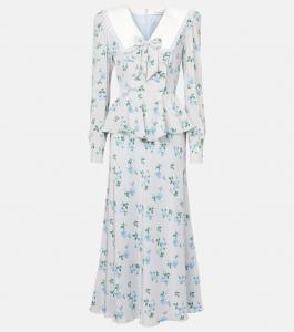 Платье макси из шелкового атласа Alessandra Rich, Grey-Pale Blue