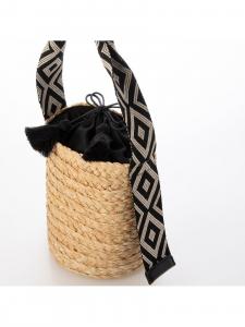 cachecache / Сумка-ведро из рафии с ручкой из жаккардовой ленты