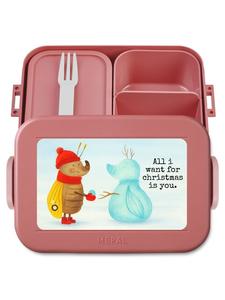 Mr. & Mrs. Panda Дизайн коробки для бенто: мотылек, снеговик с надписью, пастельно-красный цвет