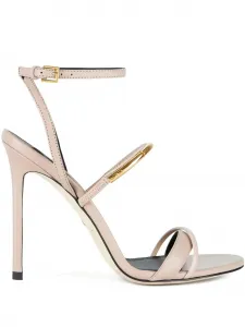 Кожаные босоножки на каблуке 105 мм с украшением из драгоценных камней Elisabetta Franchi, нейтральный