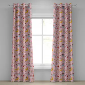 Штора на люверсах ABAKUHAUS Ангел, играющий музыку - Halo - тема детской комнаты с милыми сверхъестественными существами, декоративная, двухпанельная, 280 см x 260 см, цвет: земляной желтый, светло-розовый Abakuhaus