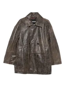 Двубортное кожаное пальто Frenken, коричневый