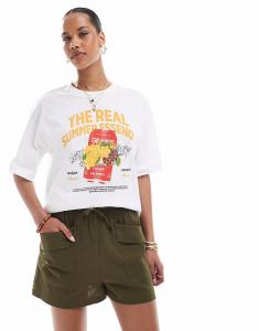 Шорты из потертого льна с завязками на талии цвета хаки Threadbare