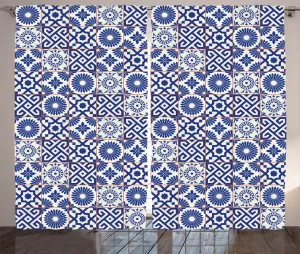 Шторы ABAKUHAUS в марокканском деревенском стиле, под старинную ретро-плитку, универсальные ленточные шторы для гостиной с петлями и крючками, 280 x 175 см, серо-голубой Abakuhaus