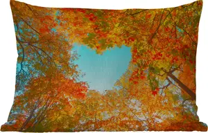 Подушка для улицы - Деревья - Осень - Сердце - Природа - Оранжевый - Сердце - 50x30 см - Устойчива к погодным условиям - Подушка для отдыха - Подушка для дивана - Украшение для гостиной MuchoWow
