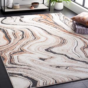 Ковер SAFAVIEH, 275 x 366 см, Cyrus Shag Collection, Beige & Rust, современный абстрактный дизайн, не линяет и прост в уходе, идеален для помещений с высокой проходимостью в гостиной, спальне (CYR136A)