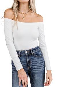 Боди с открытыми плечами и длинными рукавами, белый цвет AMPERSAND AVE