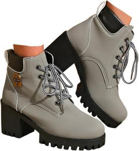 Женские ботильоны на массивном каблуке и платформе, короткие ботильоны «ombat», модные ковбойские сапоги в стиле вестерн со шнуровкой и вышивкой для женщин, винтажные этнические бохо, осенне-зимние нарядные короткие туфли JYSwoshoe, Grey #1