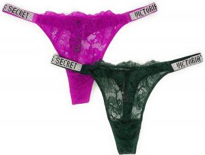 Victoria's Secret Bombshell Shine Very Sexy трусики-стринги, набор из 2 штук, Emerald Lace/Magenta Lace