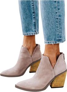 Женские ботильоны ZBYY с вырезами, заостренным носком, массивным каблуком, разрезом V сзади и молнией, ботильоны средней высоты, Beige