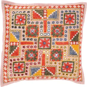 Наволочка, наволочка в восточном стиле, вышитая декоративная наволочка - узор 9, кремово-белый, хлопок, 40*40*0,5 см, декоративная подушка, декоративная подушка, диванная подушка