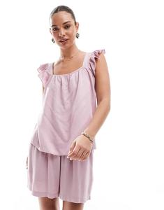 Льняной топ с рукавами-крылышками Pieces Touch, цвет рассветно-розовый