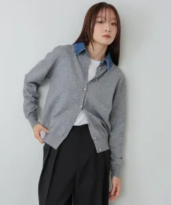 Вязаный кардиган с джинсовым воротником