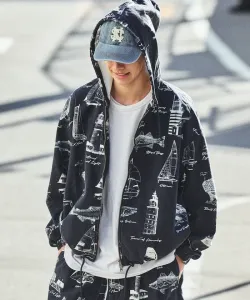 Куртка-бомбер OCEAN из саржи с принтом по всей поверхности, на молнии, с капюшоном Nautica, цвет Navy