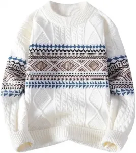 Мужской свитер с вышивкой, круглый вырез, для зимней моды