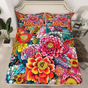 Erosebridal Богемный комплект постельного белья Boho Floral с цветочным принтом из сатина, Multi 01