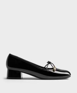 Балетки Barbara Delfina с жемчужной отделкой и бантом Charles & Keith, цвет Black Patent