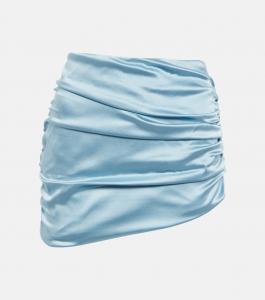 Асимметричная атласная мини-юбка с рюшами Alessandra Rich, Pale Blue