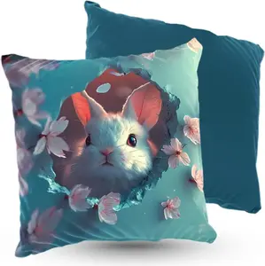 Подушка велюровая ПРЕМИУМ с милым зайчиком, 40 х 40 см, декоративная с наполнителем, для гостиной, спальни или в подарок. 5made