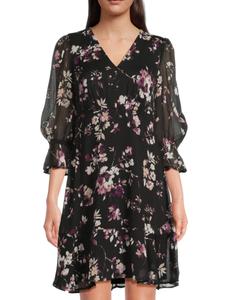 Мини-платье из шифона с цветочным принтом DKNY, цвет Black Multicolor