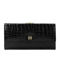 Большой женский кошелек из лакированной кожи с тисненным узором. Kazar, черный
