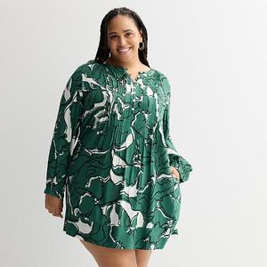 Платье с защипами Plus size с длинным рукавом Sonoma Goods For Life, Green Sketch Floral