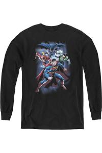 Футболка с длинным рукавом для детей Justice League of America Cosmic Crew Gildan, черный
