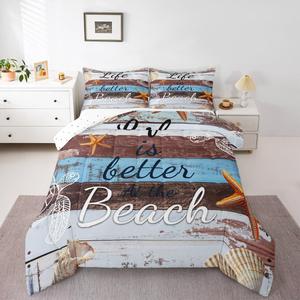 Erosebridal Комплект постельного белья Beach Theme Full Size в морском стиле со звездами и черепахами из хлопка в деревенском дизайне, Blue and Brown