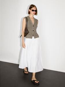 Жилет с V-образным вырезом, связанный спицами мулине Massimo Dutti, зеленый