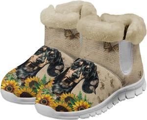 Женские зимние ботинки Howilath с принтом собак, уличные снегоступы с меховой подкладкой и противоскользящей подошвой, Dachshund Sunflower