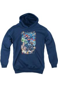 Толстовка с капюшоном Justice League of America Under Attack молодежная Gildan, темно-синий