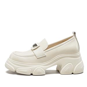 YEARCON Женские осенние новинки 2024 кампусный стиль массивные каблуки платформа увеличение роста модные лоферы экрю, цвет Ecru