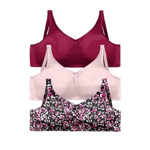 Женский комплект из 3 хлопковых бюстгальтеров с застежкой спереди Comfort Choice больших размеров без косточек, цвет Pomegranate Assorted