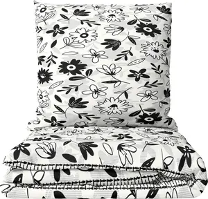 Постельное белье из хлопка 155x220 см Renforce Бело-черный цветочный узор с клетчатым узором, двусторонняя молния leonado vicenti