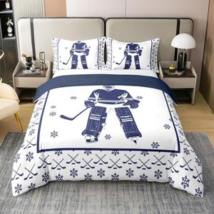 Erosebridal Комплект постельного белья из 100% хлопка с тематикой хоккея для детей, Blue N White