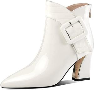 Женские ботильоны TinaCus из лакированной кожи с высоким каблуком, заостренным носком, застежкой-молнией сзади и современным ремешком на щиколотке, Off-White