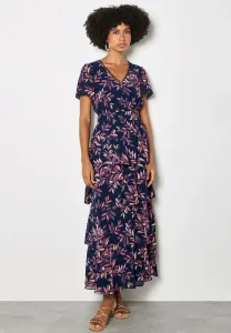 Платье-Макси с многоярусными узорами из акварельных листьев Apricot, Navy